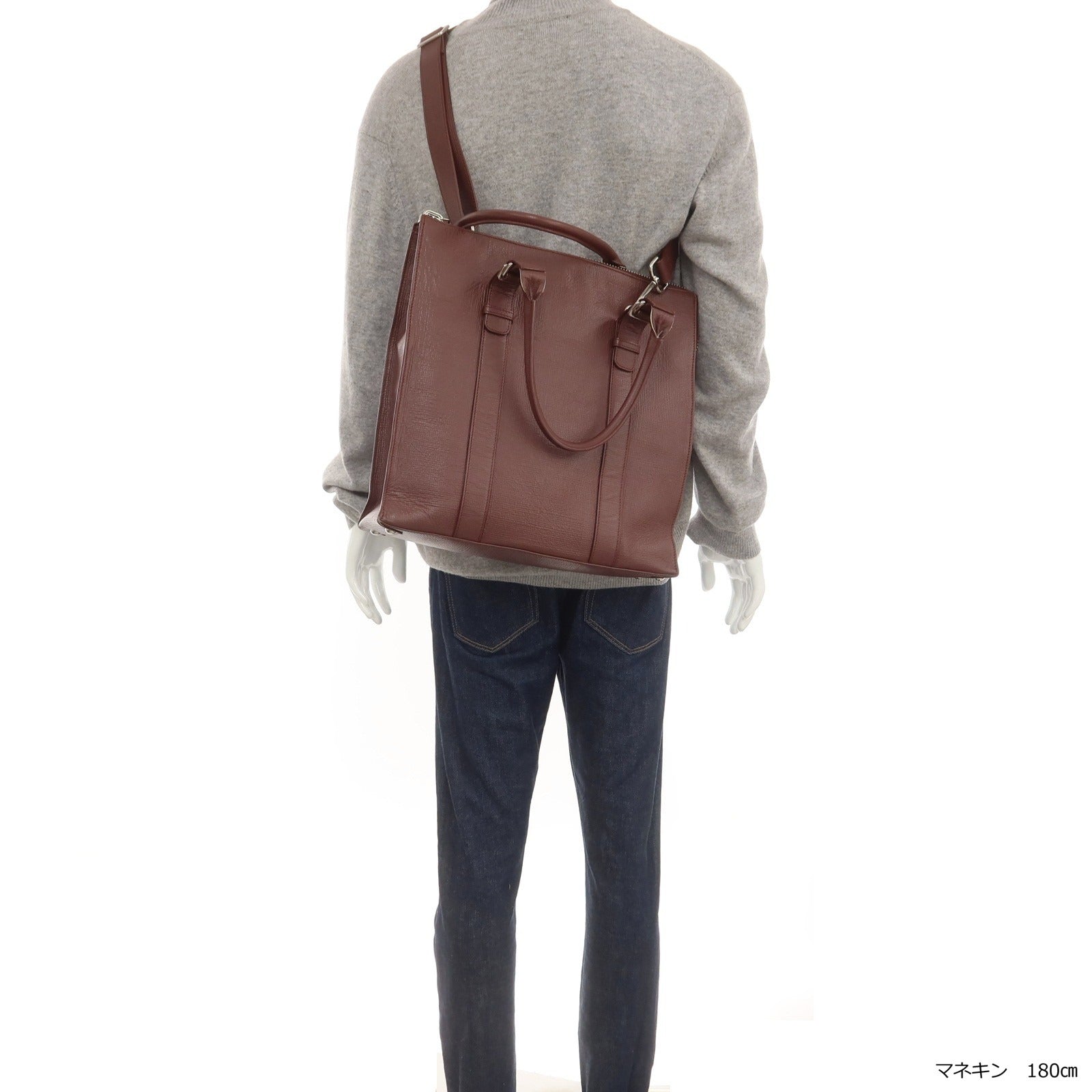 【中古】ザネラート ZANELLATO 型押しレザー トートバッグ ワインレッド【 状態ランクB 】【 メンズ 】