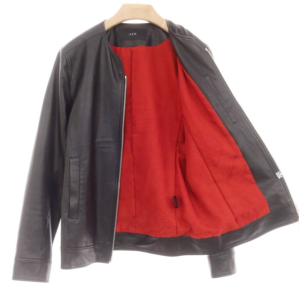 【中古】エーケーエム エイケイエム AKM ノーカラー 羊革 レザー ブルゾン ブラック【 XL 】【 状態ランクB 】【 メンズ 】