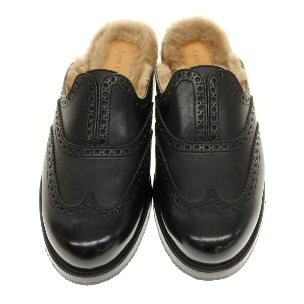 【中古】ウノピュウノウグァーレトレ 1piu1uguale3 ウイングチップ ファー ミュール サンダル ブラック【 42 】【 状態ランクA 】【 メンズ 】