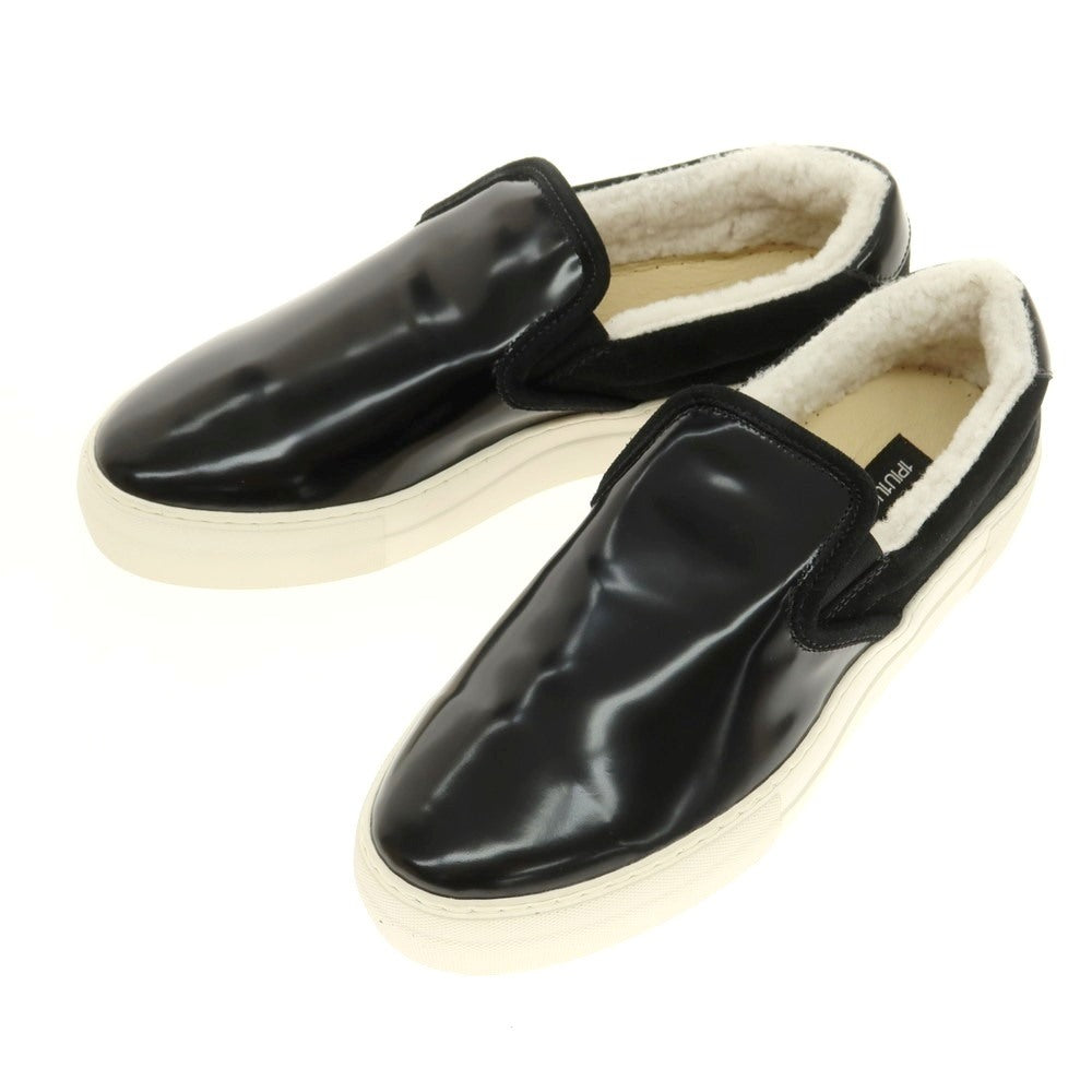 【中古】ウノピュウノウグァーレトレ 1piu1uguale3 ガラスレザー ボア スリッポン スニーカー ブラック【 44 】【 状態ランクA 】【 メンズ 】