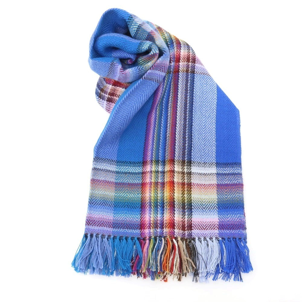 【中古】イノウエブラザーズ THE INOUE BROTHERS ウール系 チェック 大判 マフラー ブルーxマルチカラー【 状態ランクB 】【 メンズ 】