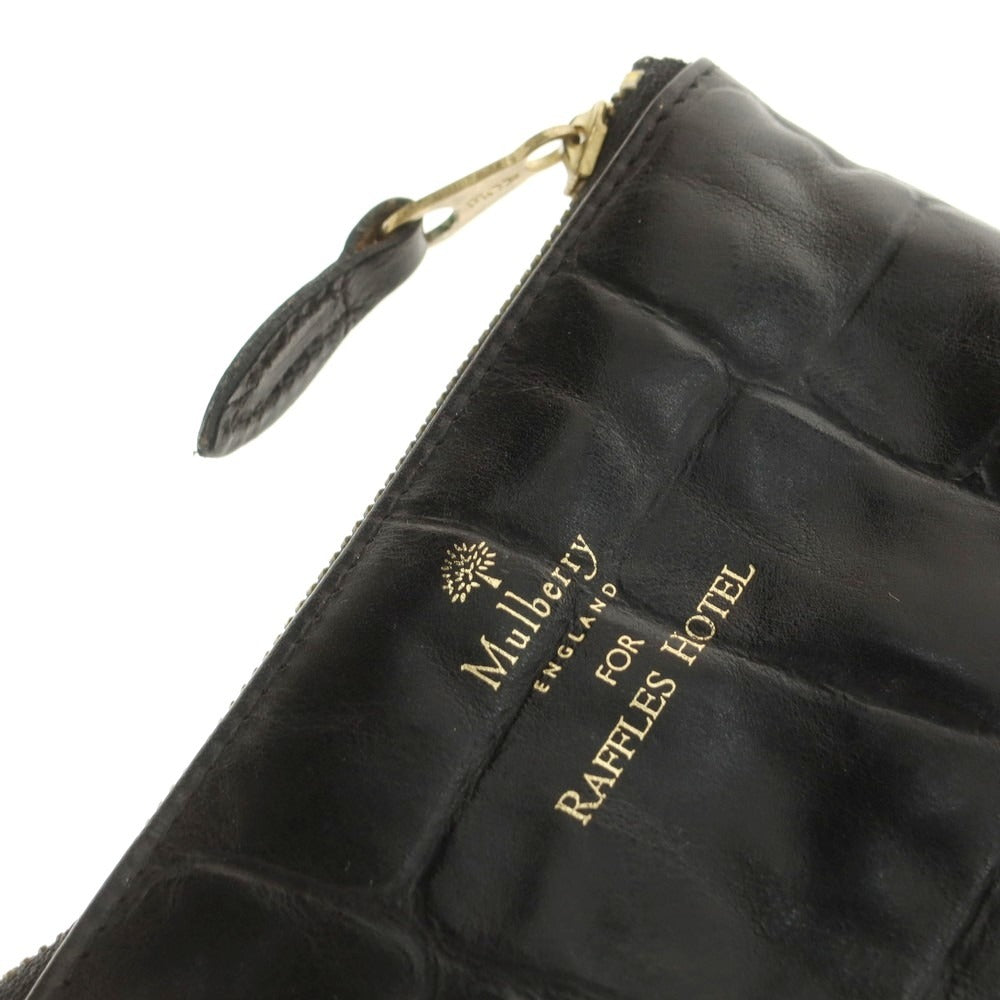 【中古】マルベリー MULBERRY クロコ型押しレザー RAFFLES HOTEL ポーチ ブラック【 状態ランクA 】【 ユニセックス 】