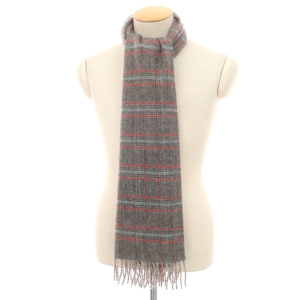 【中古】ジョンストンズ JOHNSTONS カシミヤ チェック マフラー グレーxレッド【 状態ランクB 】【 メンズ 】