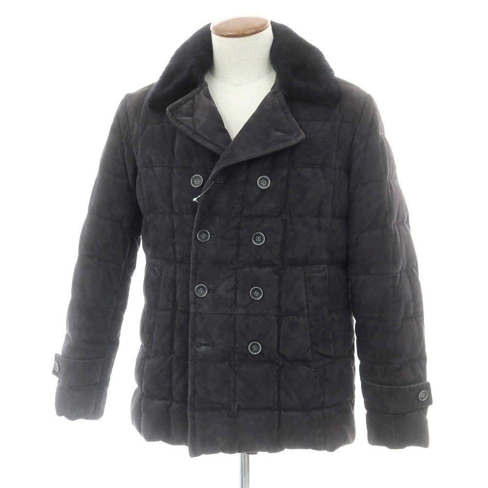 【中古】エンメティ EMMETI スエード レザー ダウンコート ネイビー【 48 】【 状態ランクC 】【 メンズ 】