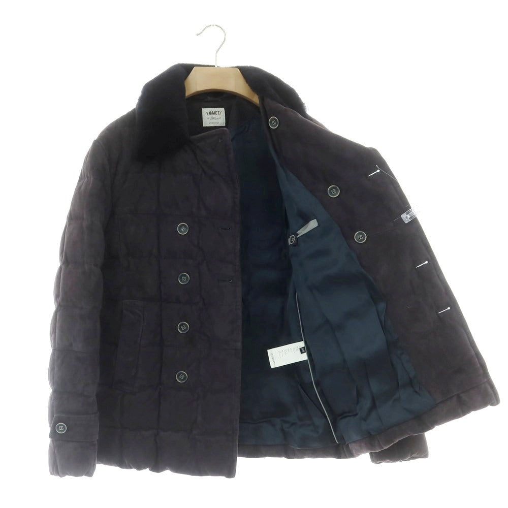 【中古】エンメティ EMMETI スエード レザー ダウンコート ネイビー【 48 】【 状態ランクC 】【 メンズ 】