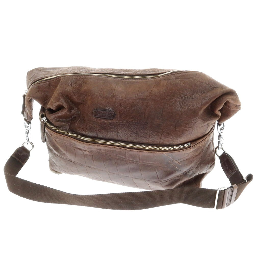 【中古】ダニエルアンドボブ Daniel & Bob ジャスミン クロコダイル型押しレザー ショルダーバッグ ブラウン【 状態ランクC 】【 メンズ 】