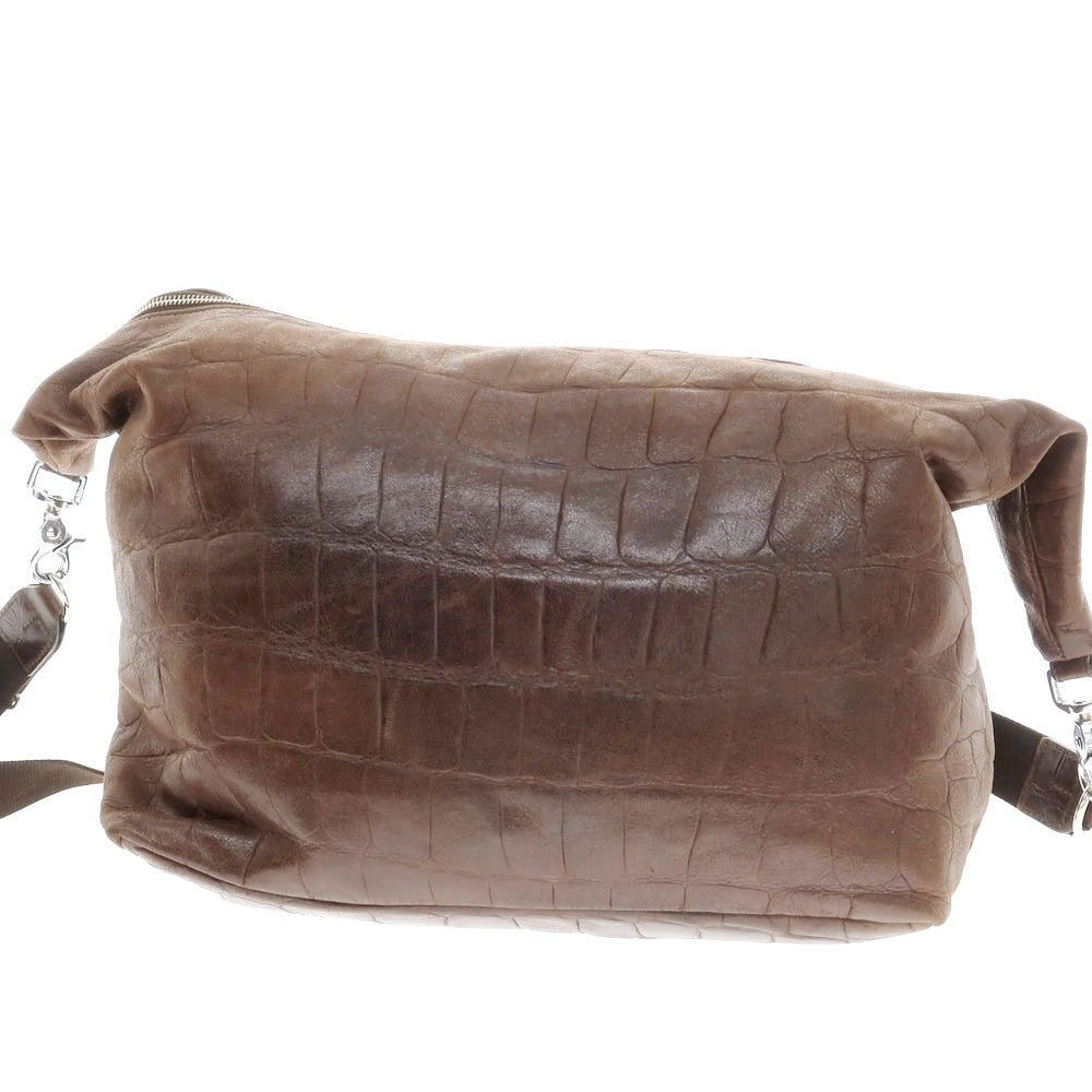 【中古】ダニエルアンドボブ Daniel & Bob ジャスミン クロコダイル型押しレザー ショルダーバッグ ブラウン【 状態ランクC 】【 メンズ 】
