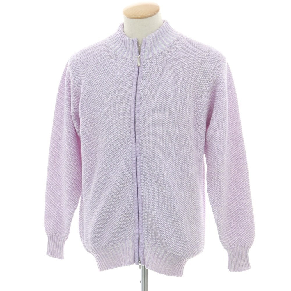 【中古】ホウウィック HAWICK カシミヤコットン ニット ダブルジップ カーディガン ラベンダーxホワイト【 40 】【 状態ランクB 】【 メンズ 】