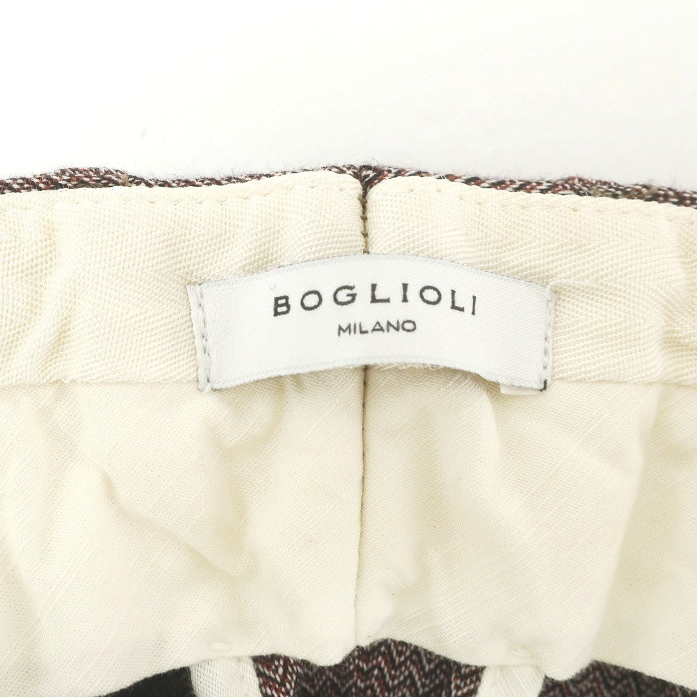 【中古】ボリオリ BOGLIOLI コットンリネン カジュアルスラックスパンツ ブラウンxブラック×ホワイト【 50 】【 状態ランクB 】【 メンズ 】