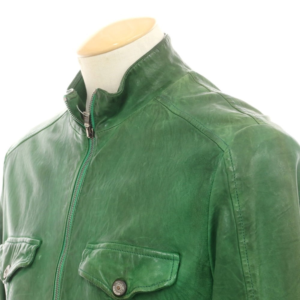 【中古】エトロ ETRO 羊革 スタンドカラー レザーブルゾン グリーン【 S 】【 状態ランクC 】【 メンズ 】