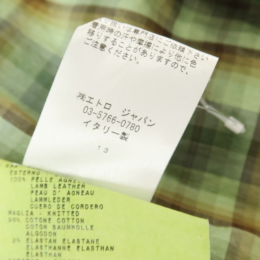 【中古】エトロ ETRO 羊革 スタンドカラー レザーブルゾン グリーン【 S 】【 状態ランクC 】【 メンズ 】