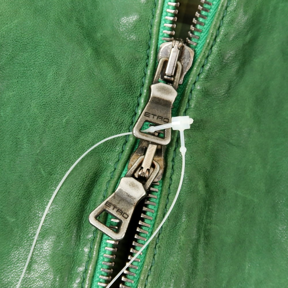 【中古】エトロ ETRO 羊革 スタンドカラー レザーブルゾン グリーン【 S 】【 状態ランクC 】【 メンズ 】