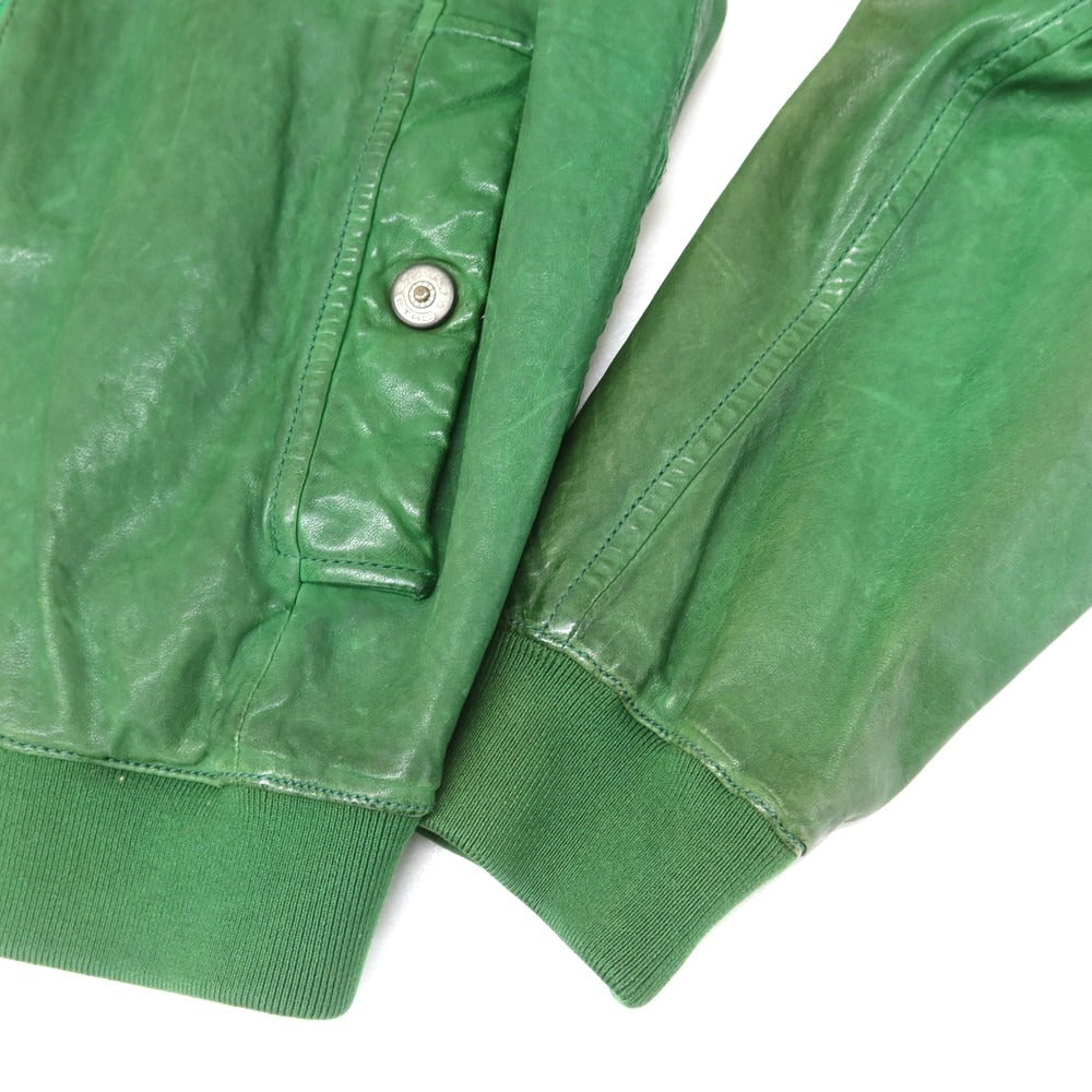 【中古】エトロ ETRO 羊革 スタンドカラー レザーブルゾン グリーン【 S 】【 状態ランクC 】【 メンズ 】