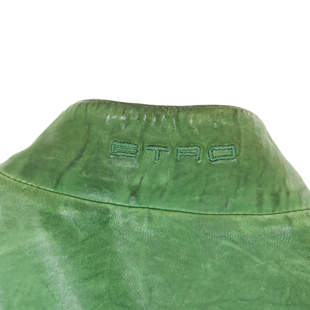 【中古】エトロ ETRO 羊革 スタンドカラー レザーブルゾン グリーン【 S 】【 状態ランクC 】【 メンズ 】