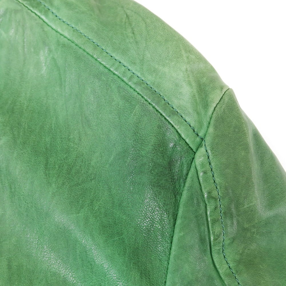 【中古】エトロ ETRO 羊革 スタンドカラー レザーブルゾン グリーン【 S 】【 状態ランクC 】【 メンズ 】