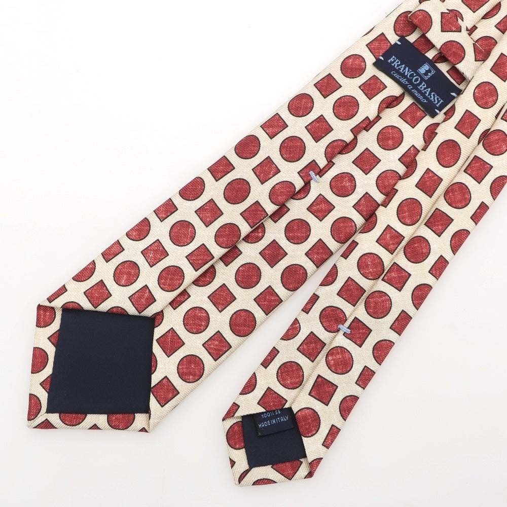 【中古】フランコバッシ FRANCO BASSI 3つ折り シルク 小紋柄ネクタイ ベージュxダークレッド【 状態ランクA 】【 メンズ 】