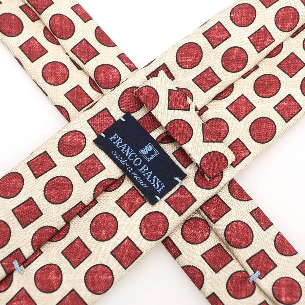 【中古】フランコバッシ FRANCO BASSI 3つ折り シルク 小紋柄ネクタイ ベージュxダークレッド【 状態ランクA 】【 メンズ 】