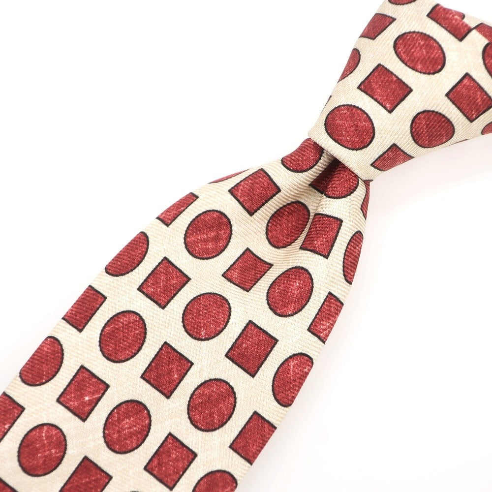 【中古】フランコバッシ FRANCO BASSI 3つ折り シルク 小紋柄ネクタイ ベージュxダークレッド【 状態ランクA 】【 メンズ 】