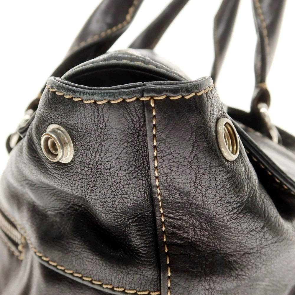 【中古】ステファノマーノ STEFANOMANO レザー フラップトートバッグ ブラック【 状態ランクC 】【 メンズ 】