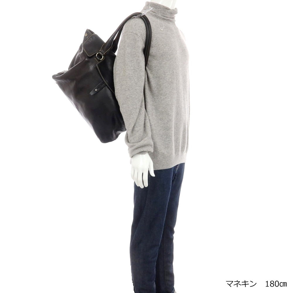 【中古】ステファノマーノ STEFANOMANO レザー フラップトートバッグ ブラック【 状態ランクC 】【 メンズ 】