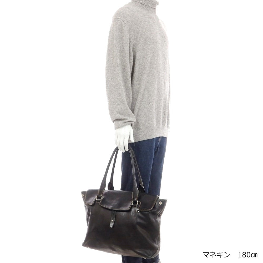 【中古】ステファノマーノ STEFANOMANO レザー フラップトートバッグ ブラック【 状態ランクC 】【 メンズ 】