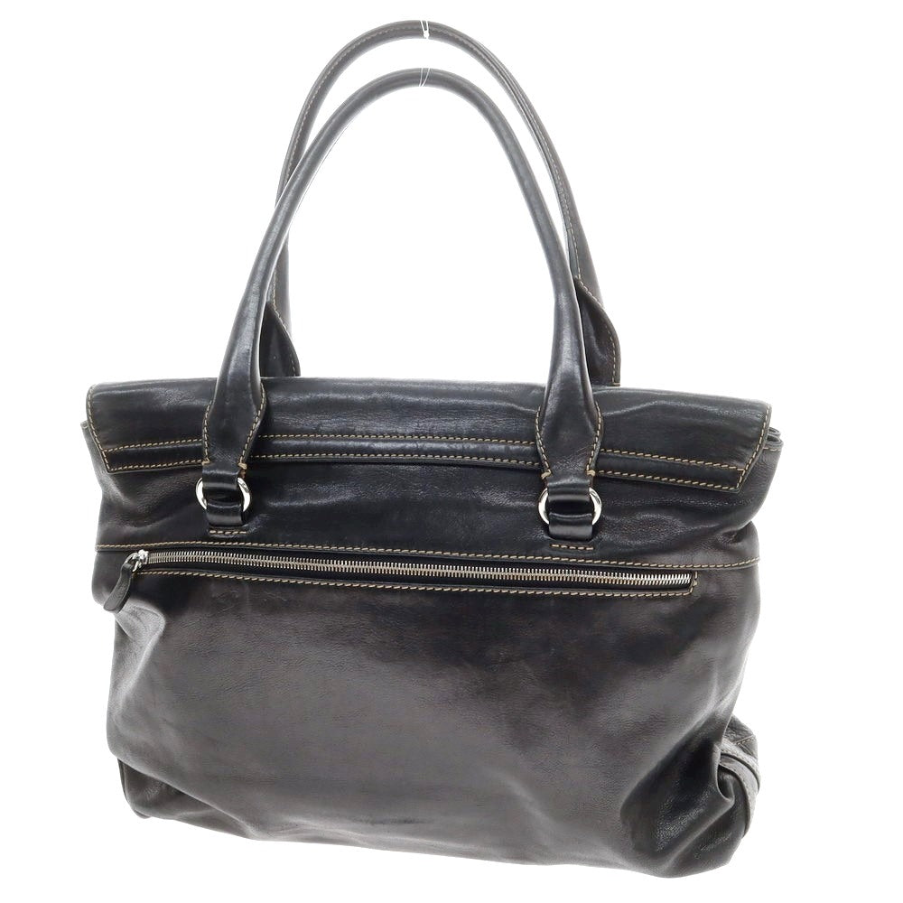 【中古】ステファノマーノ STEFANOMANO レザー フラップトートバッグ ブラック【 状態ランクC 】【 メンズ 】