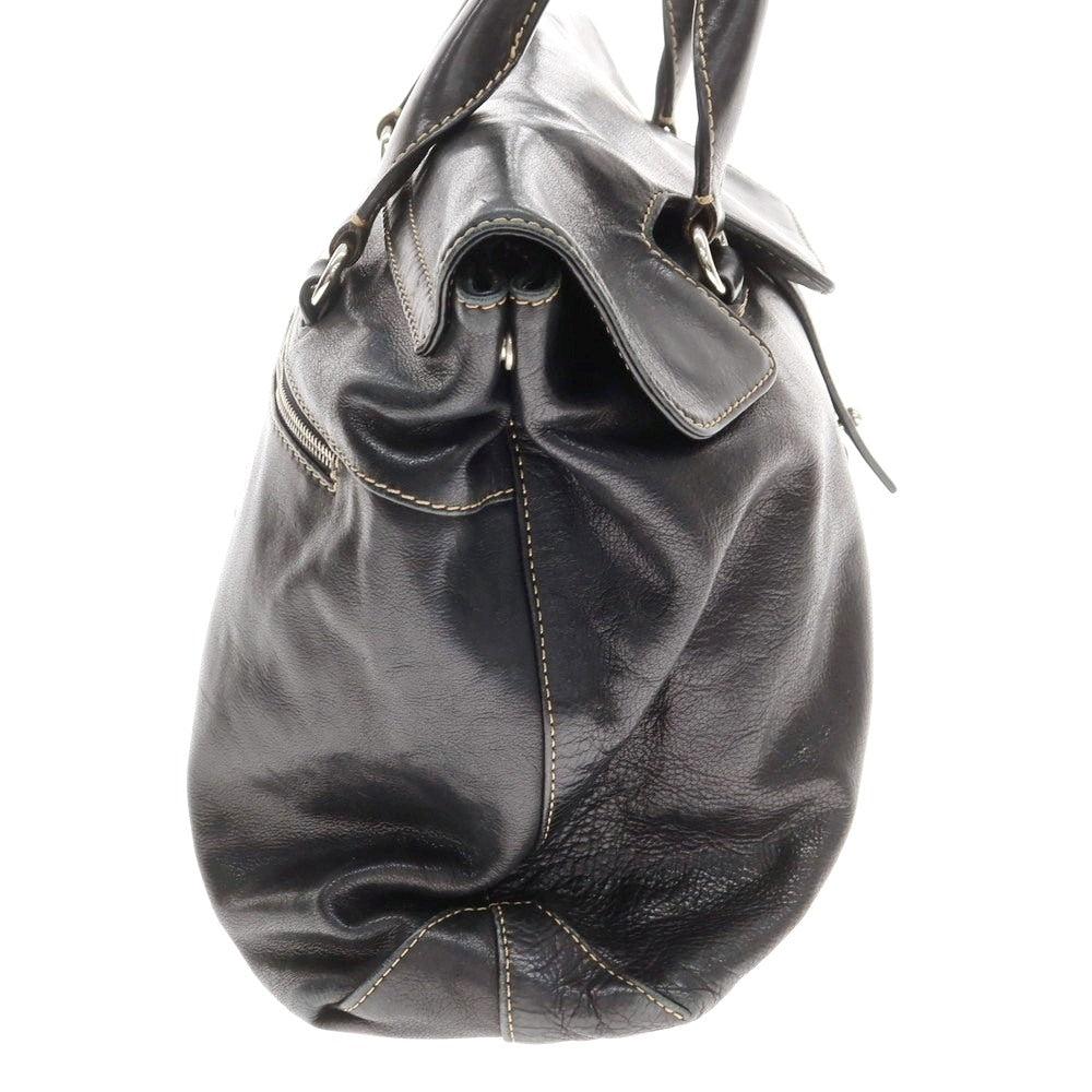 【中古】ステファノマーノ STEFANOMANO レザー フラップトートバッグ ブラック【 状態ランクC 】【 メンズ 】