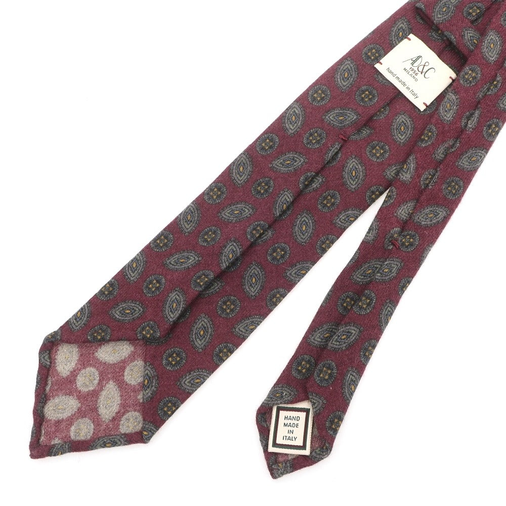 【中古】アーディーアンドシー AD&C 1956 3つ折り ウール 小紋柄ネクタイ ワイン【 状態ランクB 】【 メンズ 】