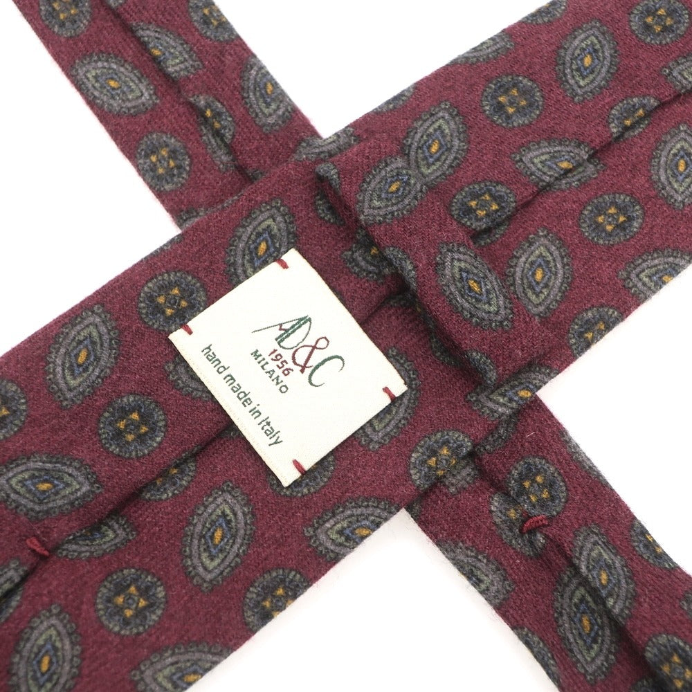 【中古】アーディーアンドシー AD&C 1956 3つ折り ウール 小紋柄ネクタイ ワイン【 状態ランクB 】【 メンズ 】
