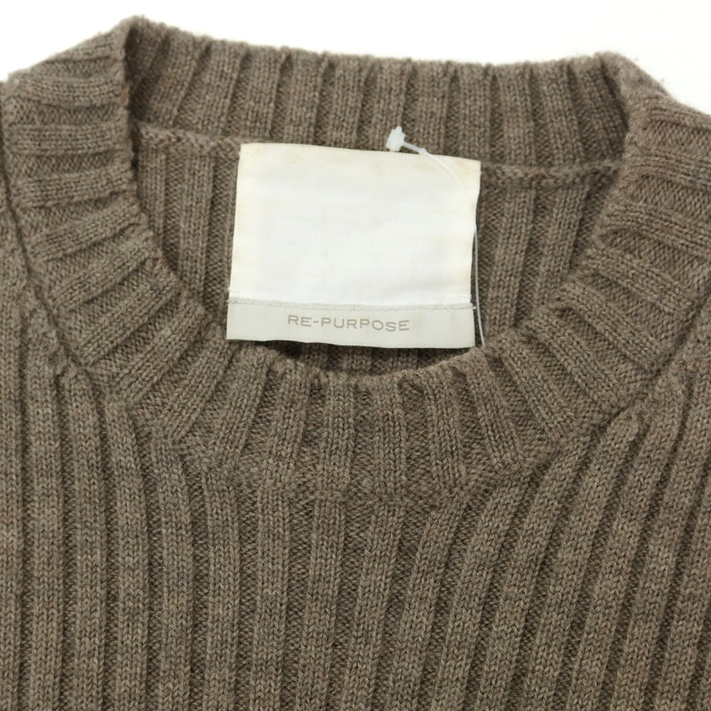 【中古】リパーパス RE-PURPOSE ミドルゲージ ウール リブ クルーネック プルオーバーニット アッシュブラウン【 L 】【 状態ランクC 】【 メンズ 】