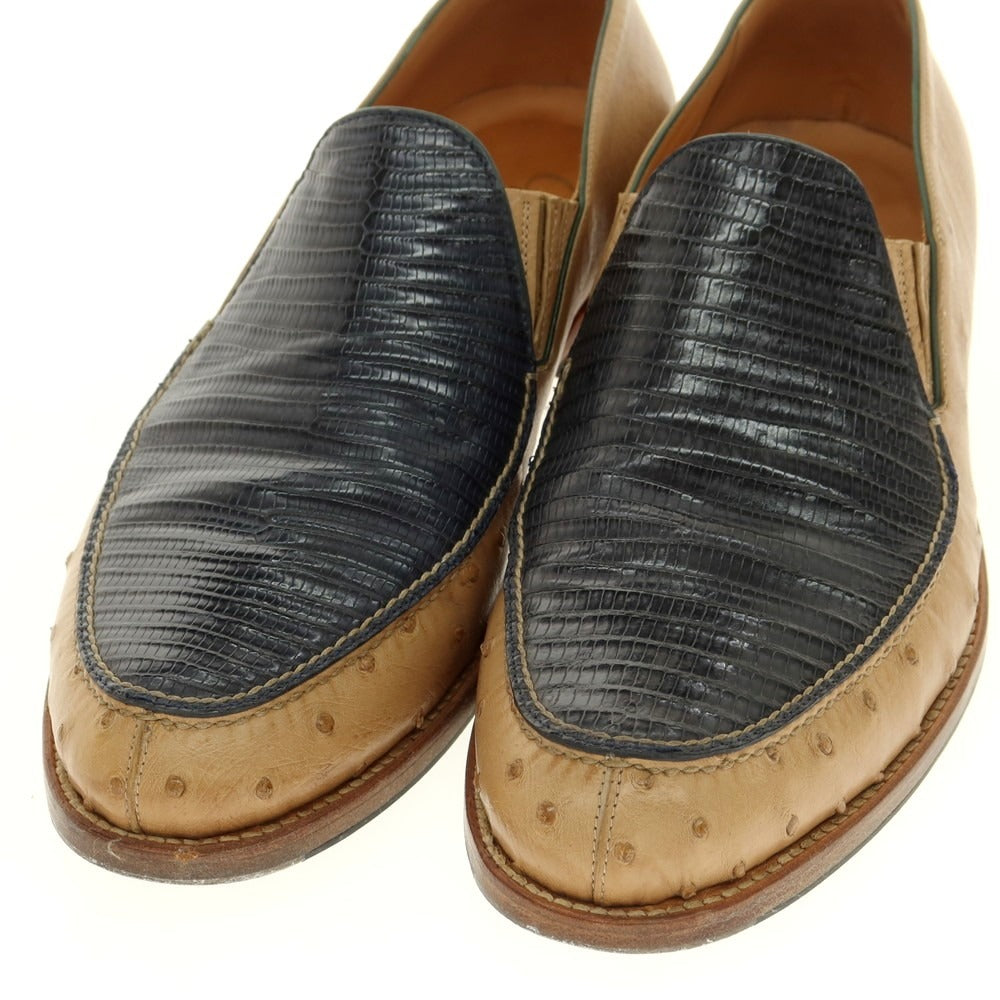 【中古】サンカッケイ SUN/kakke × F.LLI Giacometti エキゾチックレザー コンビ ローファー ベージュxネイビー【 42 】【 状態ランクB 】【 メンズ 】