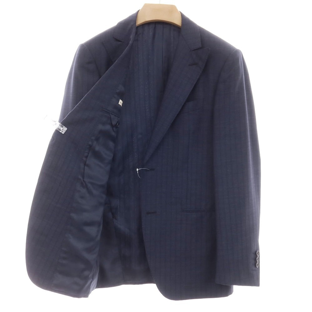 【中古】カルーゾ CARUSO ウールモヘヤ ストライプ 2つボタンスーツ ネイビー【 46 】【 状態ランクB 】【 メンズ 】
