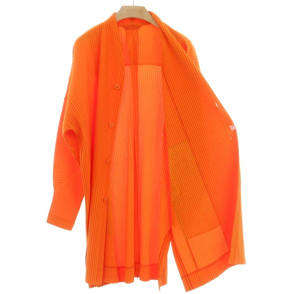 【中古】オム プリッセ イッセイミヤケ HOMME PLISSE ISSEY MIYAKE 2025年春夏 プリーツ ノーカラー ロングジャケット オレンジ【 表記なし(L位) 】【 状態ランクA 】【 メンズ 】