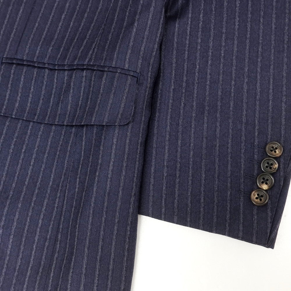 【中古】トロージャン TROJAN ウール ストライプ 2つボタンスーツ ネイビー【 上90/下78 】【 状態ランクC 】【 メンズ 】