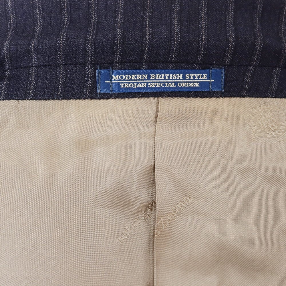 【中古】トロージャン TROJAN ウール ストライプ 2つボタンスーツ ネイビー【 上90/下78 】【 状態ランクC 】【 メンズ 】