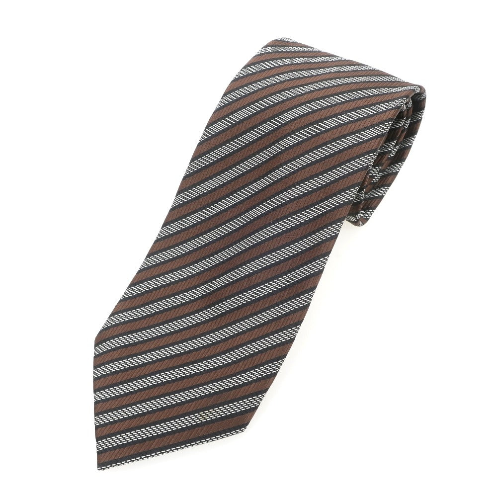 【中古】エルメネジルドゼニア Ermenegildo Zegna 3つ折り シルク ストライプ柄ネクタイ ブラウンxブラック【 状態ランクB 】【 メンズ 】