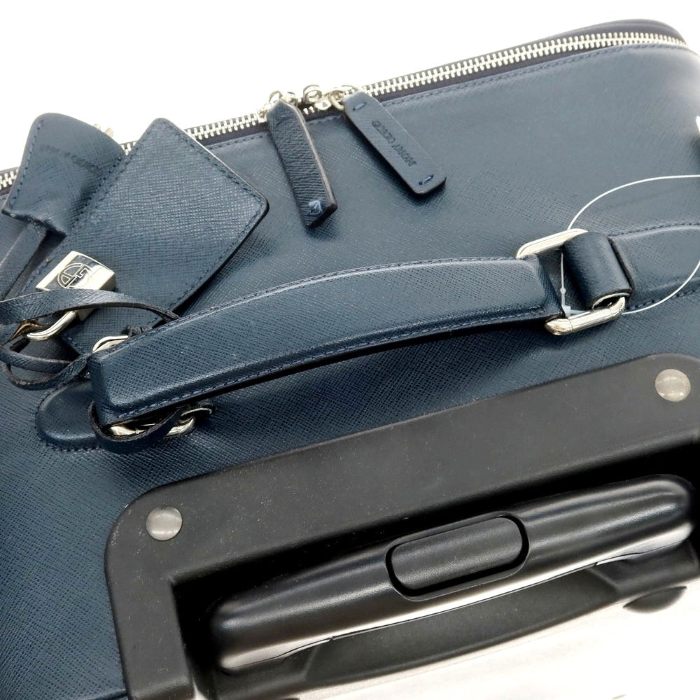 【中古】ジョルジオアルマーニ GIORGIO ARMANI 型押しレザー キャリーバッグ ダークブルーグリーン系【 状態ランクA 】【 メンズ 】