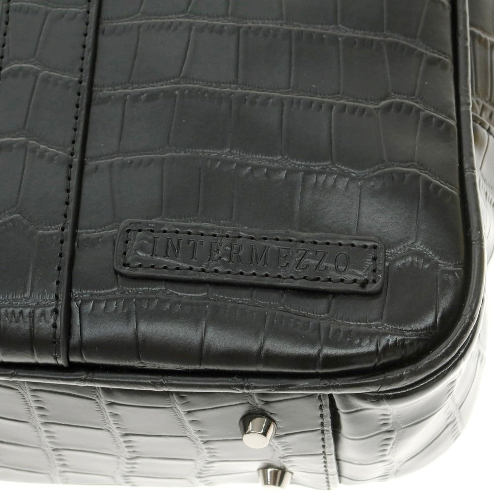 【中古】【未使用】インターメッツォ INTERMEZZO クロコダイル型押しレザー ブリーフケース ブラック【 状態ランクS 】【 メンズ 】