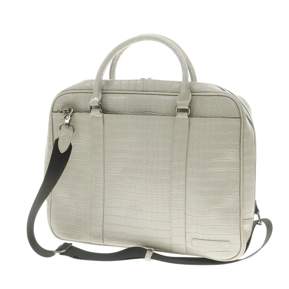 【中古】【未使用】インターメッツォ INTERMEZZO クロコダイル型押しレザー ブリーフケース グレージュ【 状態ランクS 】【 メンズ 】