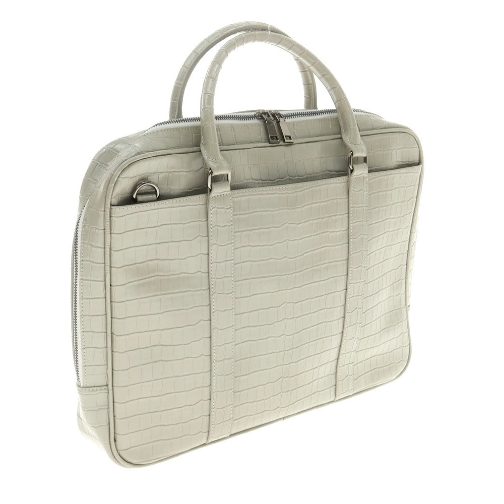 【中古】【未使用】インターメッツォ INTERMEZZO クロコダイル型押しレザー ブリーフケース グレージュ【 状態ランクS 】【 メンズ 】