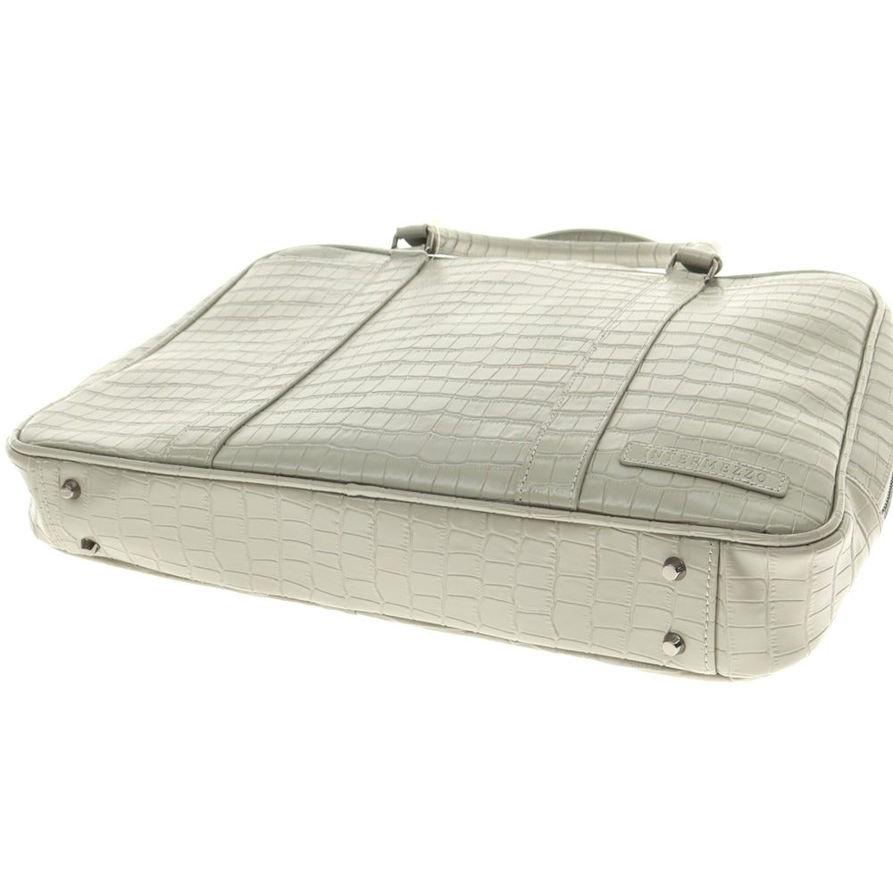 【中古】【未使用】インターメッツォ INTERMEZZO クロコダイル型押しレザー ブリーフケース グレージュ【 状態ランクS 】【 メンズ 】