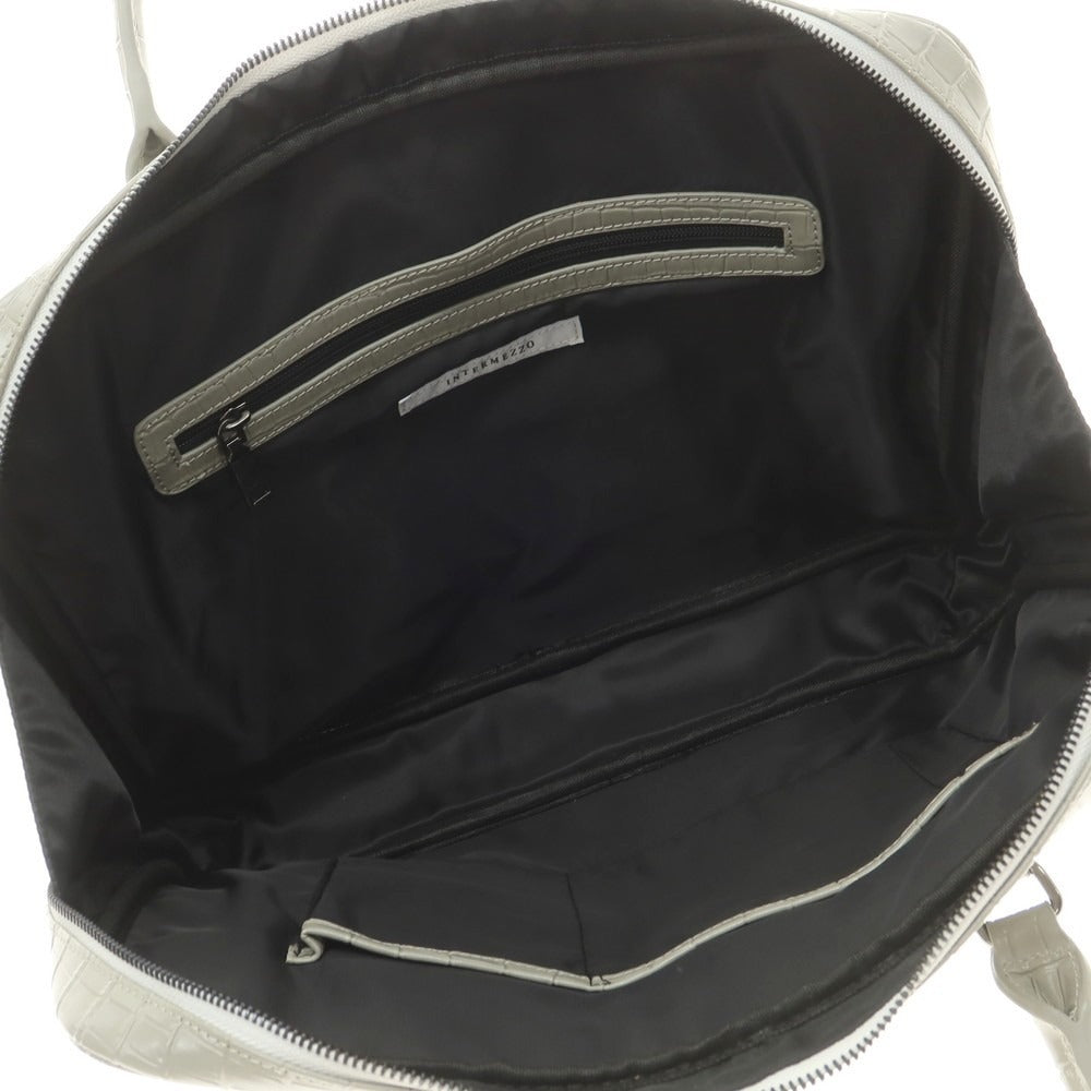 【中古】【未使用】インターメッツォ INTERMEZZO クロコダイル型押しレザー ブリーフケース グレージュ【 状態ランクS 】【 メンズ 】