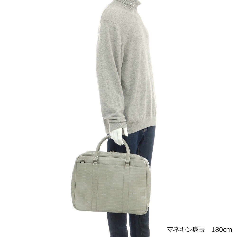 【中古】【未使用】インターメッツォ INTERMEZZO クロコダイル型押しレザー ブリーフケース グレージュ【 状態ランクS 】【 メンズ 】