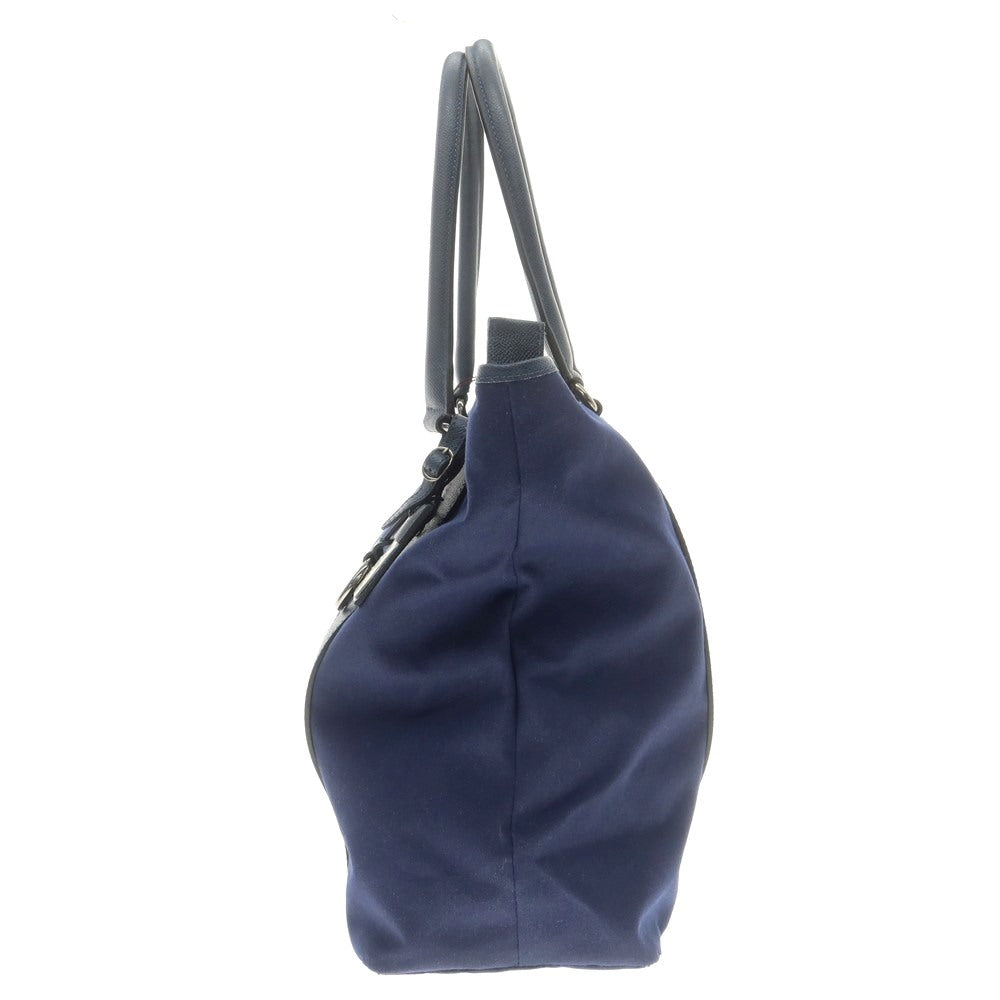 【中古】【未使用】エフクリオ F.CLIO キャンバス レザー トートバッグ ネイビー【 状態ランクS 】【 メンズ 】