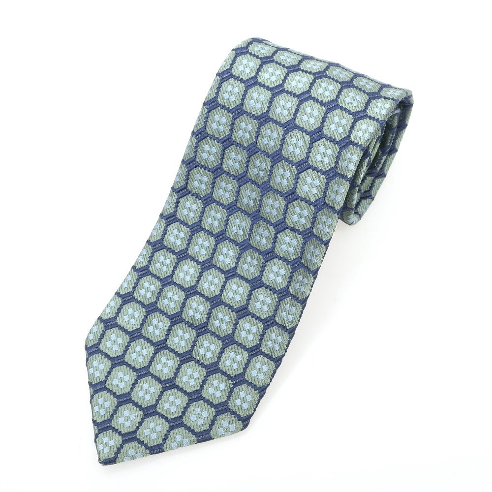 【中古】エルメネジルドゼニア Ermenegildo Zegna 3つ折り シルク ネクタイ ライトグリーンxライトネイビー【 状態ランクB 】【 メンズ 】