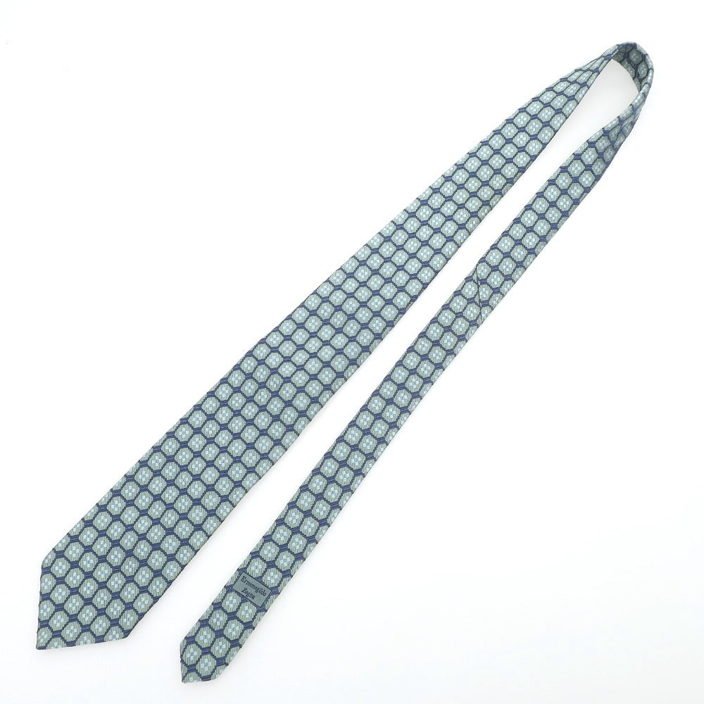 【中古】エルメネジルドゼニア Ermenegildo Zegna 3つ折り シルク ネクタイ ライトグリーンxライトネイビー【 状態ランクB 】【 メンズ 】