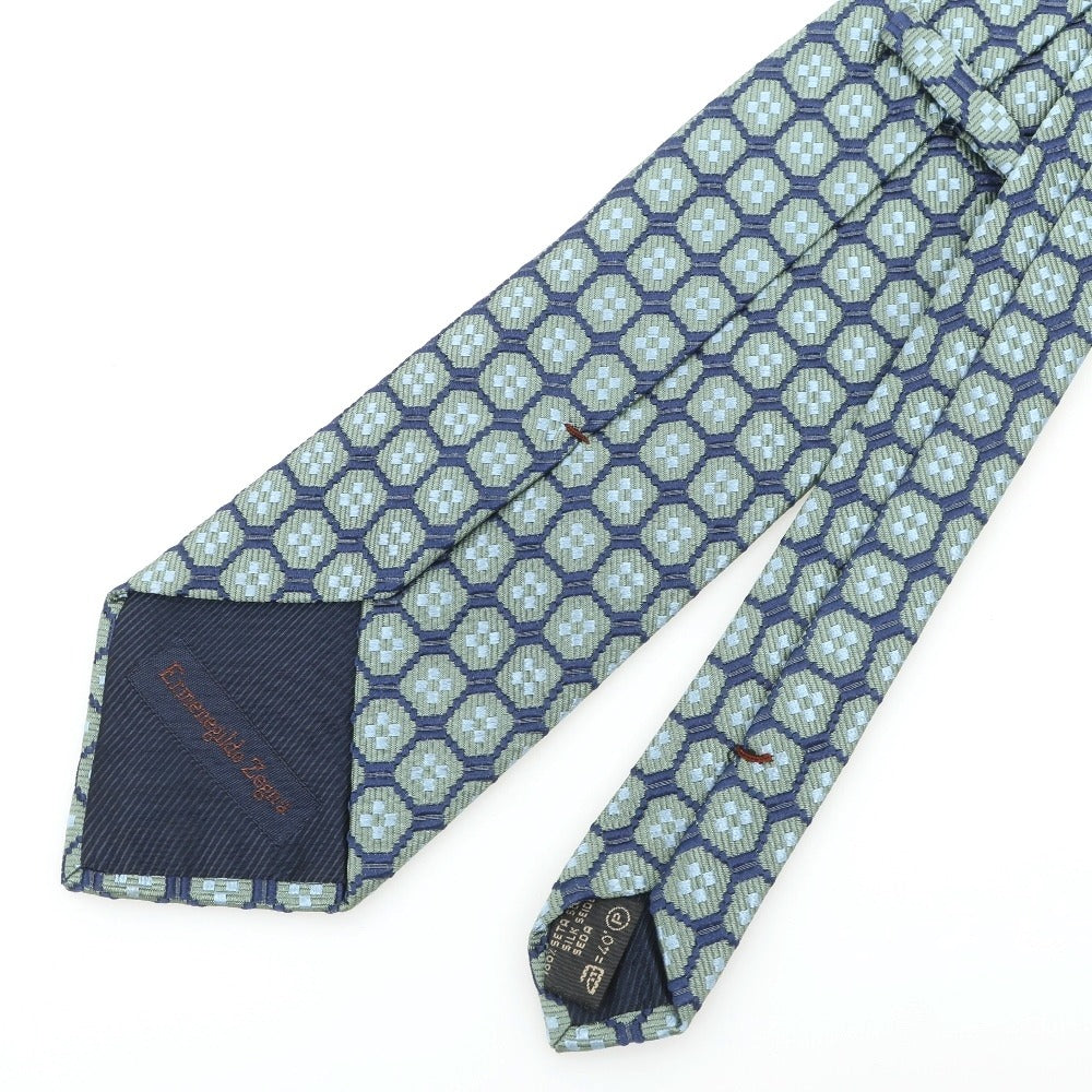 【中古】エルメネジルドゼニア Ermenegildo Zegna 3つ折り シルク ネクタイ ライトグリーンxライトネイビー【 状態ランクB 】【 メンズ 】