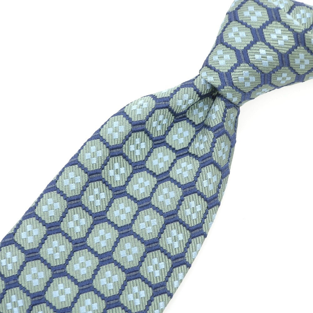 【中古】エルメネジルドゼニア Ermenegildo Zegna 3つ折り シルク ネクタイ ライトグリーンxライトネイビー【 状態ランクB 】【 メンズ 】
