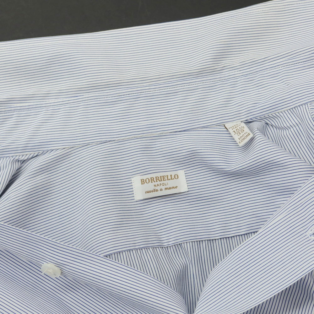 【中古】ボリエッロ BORRIELLO コットン ストライプ レギュラーカラー ドレスシャツ ホワイトxブルー【 39 】【 状態ランクB 】【 メンズ 】