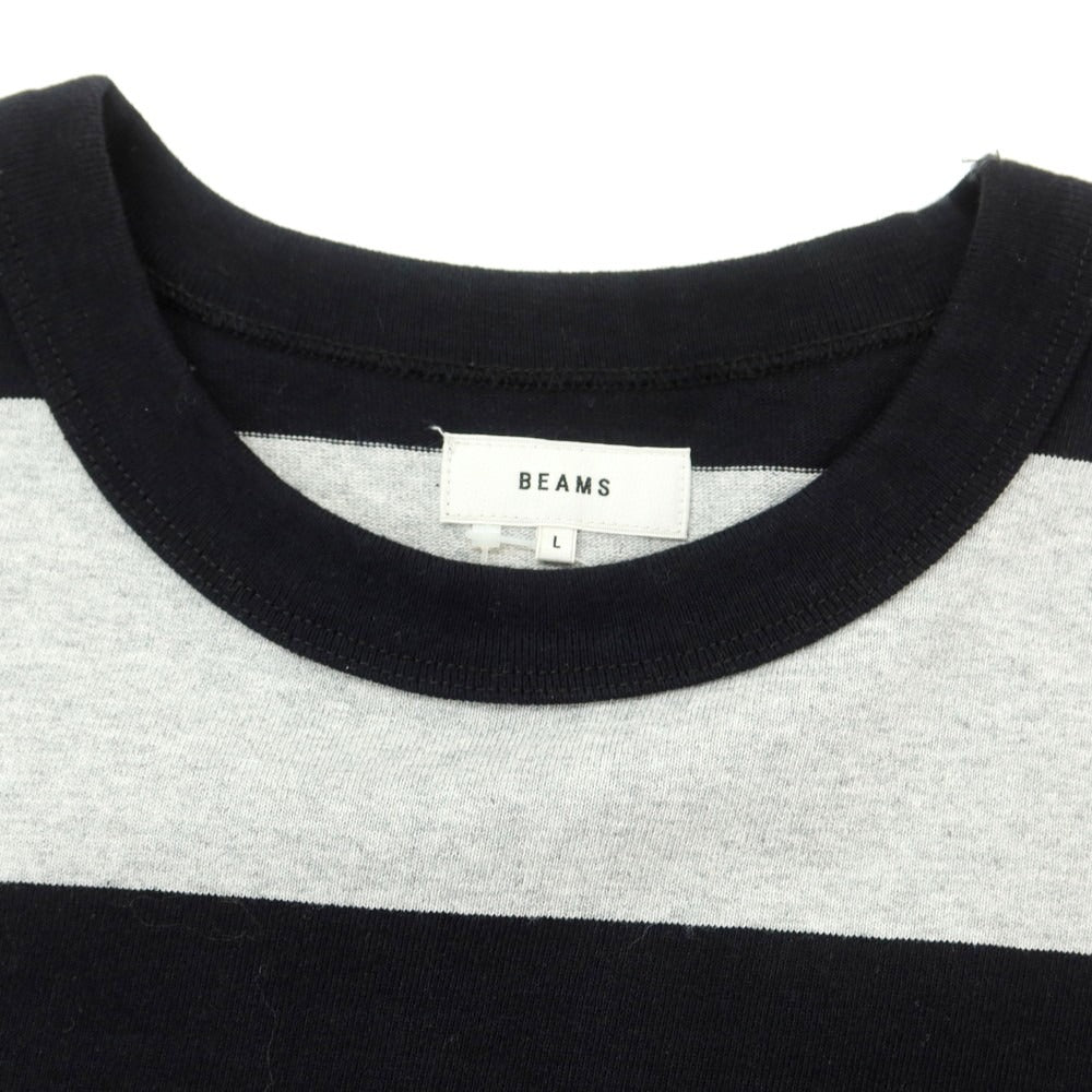 【中古】ビームス BEAMS コットン ボーダー クルーネック 長袖Tシャツ ブラックxグレー【 L 】【 状態ランクB 】【 メンズ 】